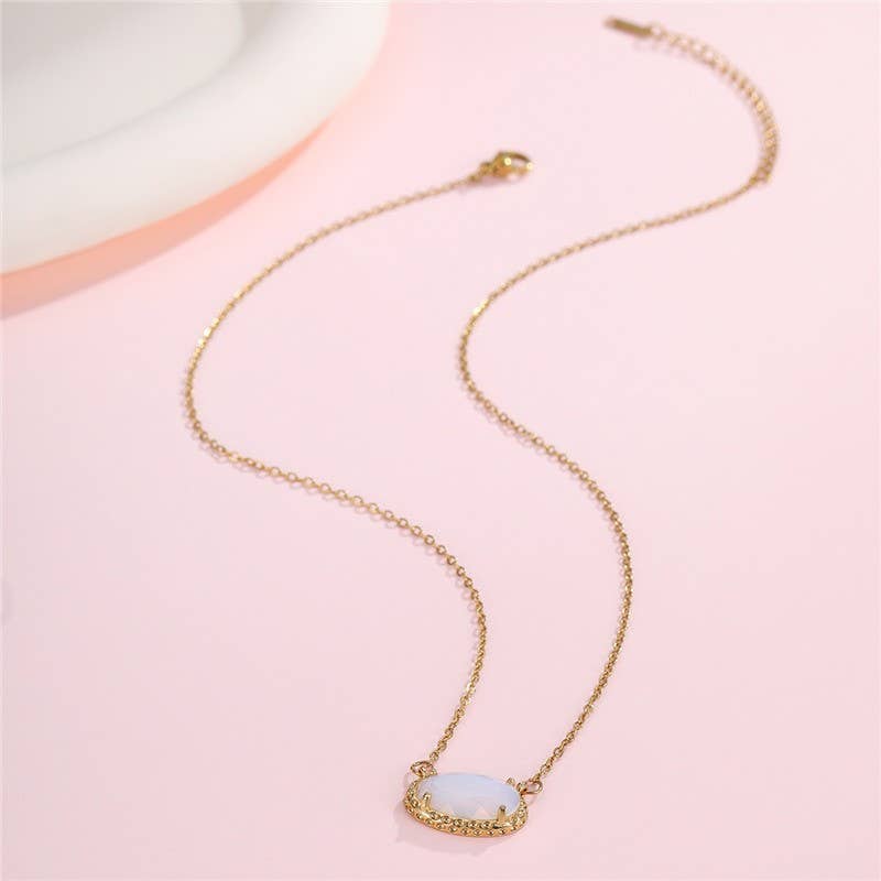 JOSSLYN by wall to wall - OVAL GEMSTONE CHARM PENDANT NECKLACE | 40NK9661
