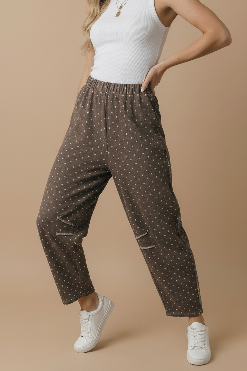 Haptics - Elastic Waist Polka Dot Barrel Pants