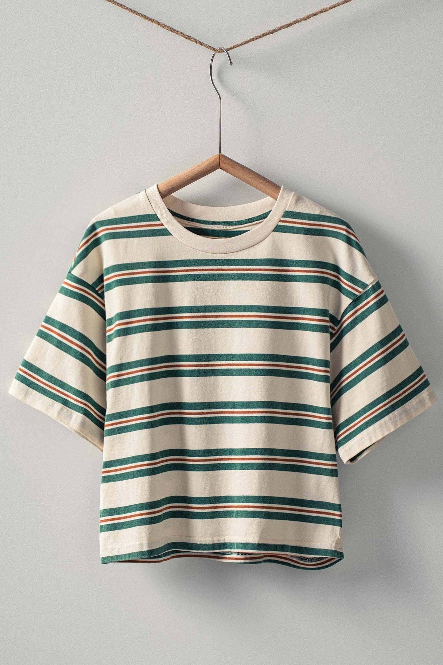 Urban Daizy - Vintage Washed Striped Cotton Crop Tee