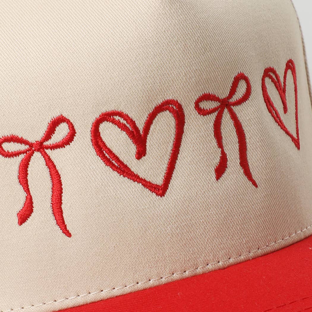 Sweet Hearts and Bows Embroidery Two-Tone Trucker Hat