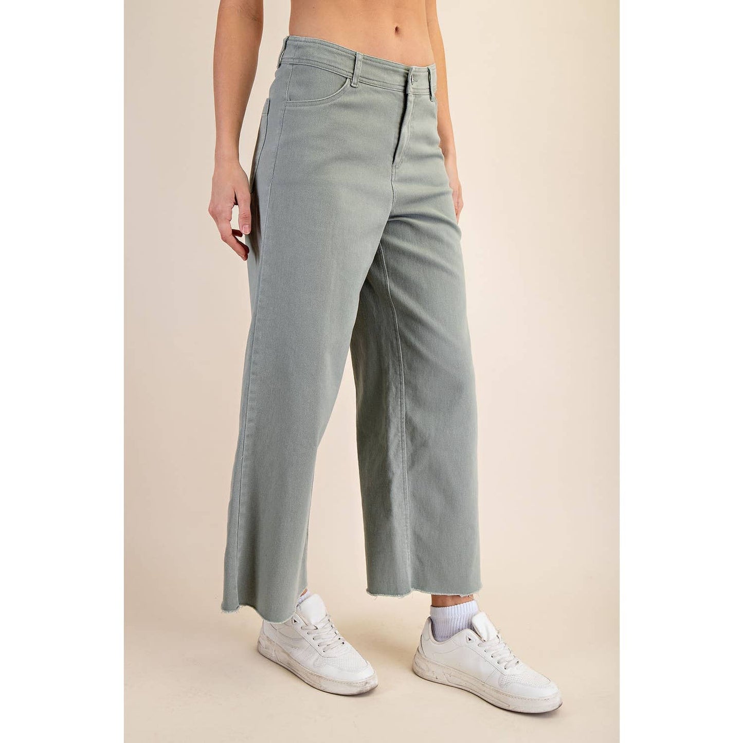 COTTON TWILL WIDE LEG ANKLE PANT