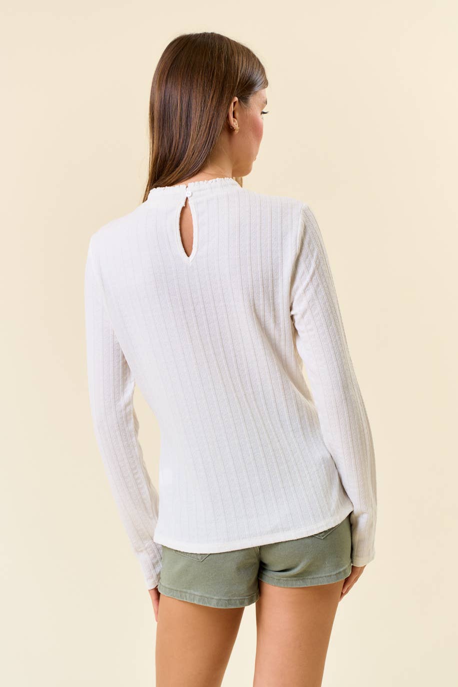 LACE RUFFLED MOCK NECK LONG SLEEVE TOP - 44684T