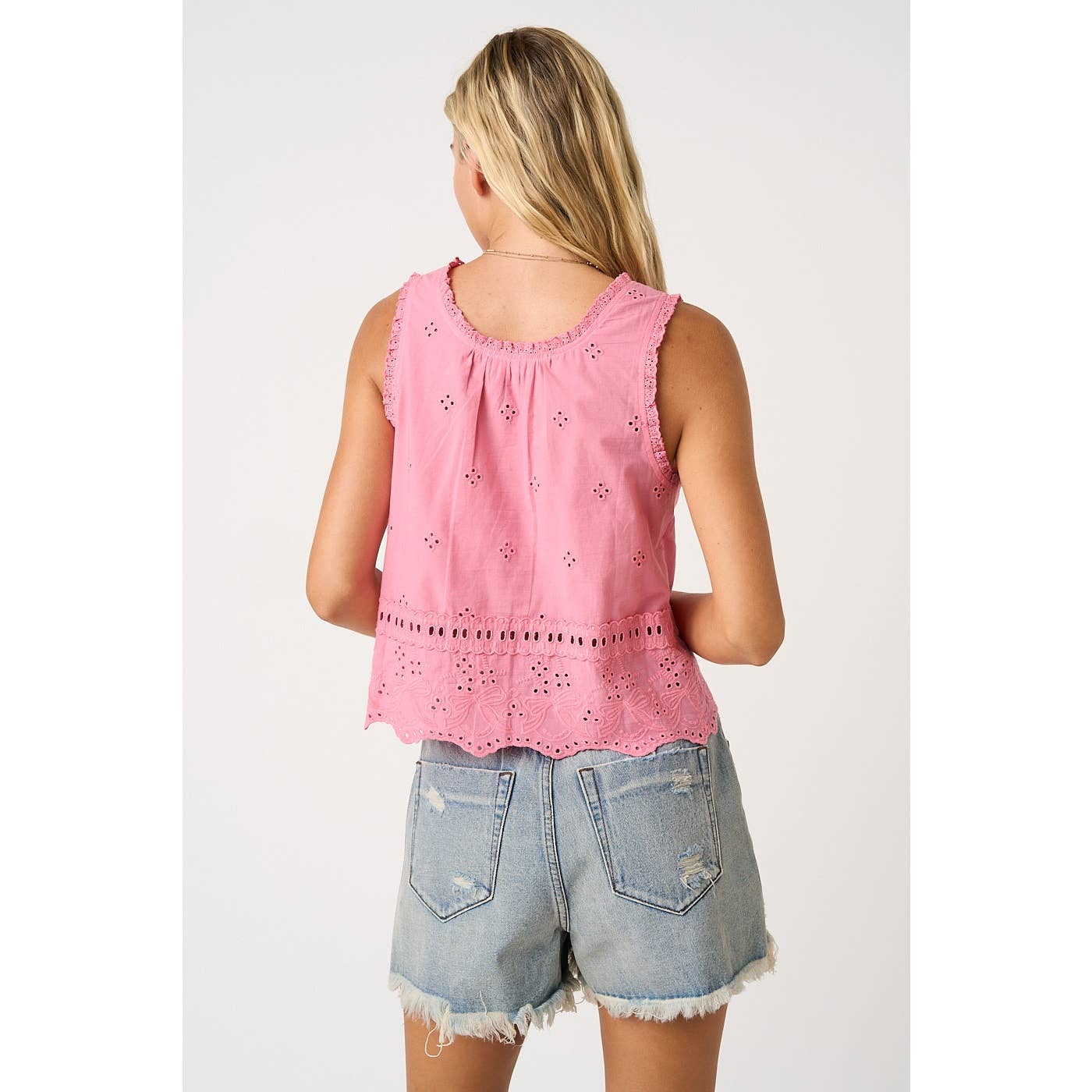 mittoshop - EMBROIDERED EYELET BUTTON FRONT TANK TOP