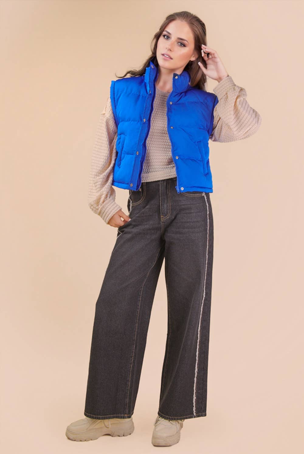 NJ90283-Mock Neck Casual Puffer Vest