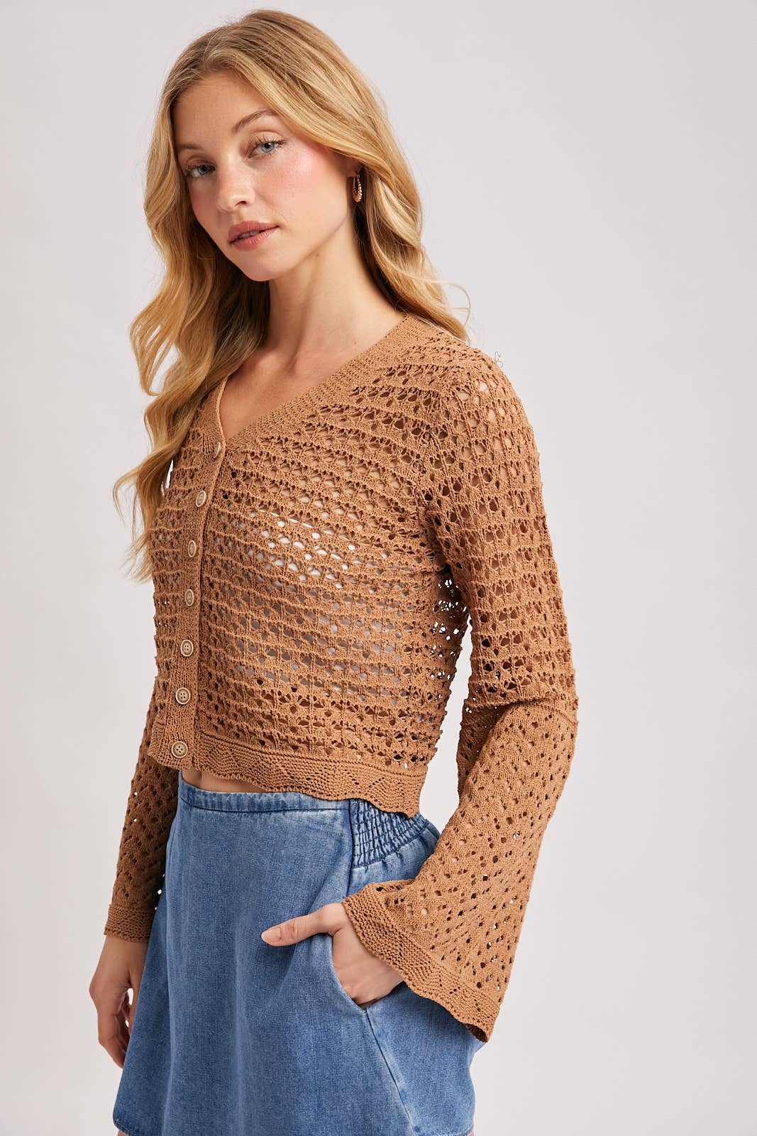 Bluivy - BUTTON DOWN OPEN-KNIT CROCHET CARDIGAN