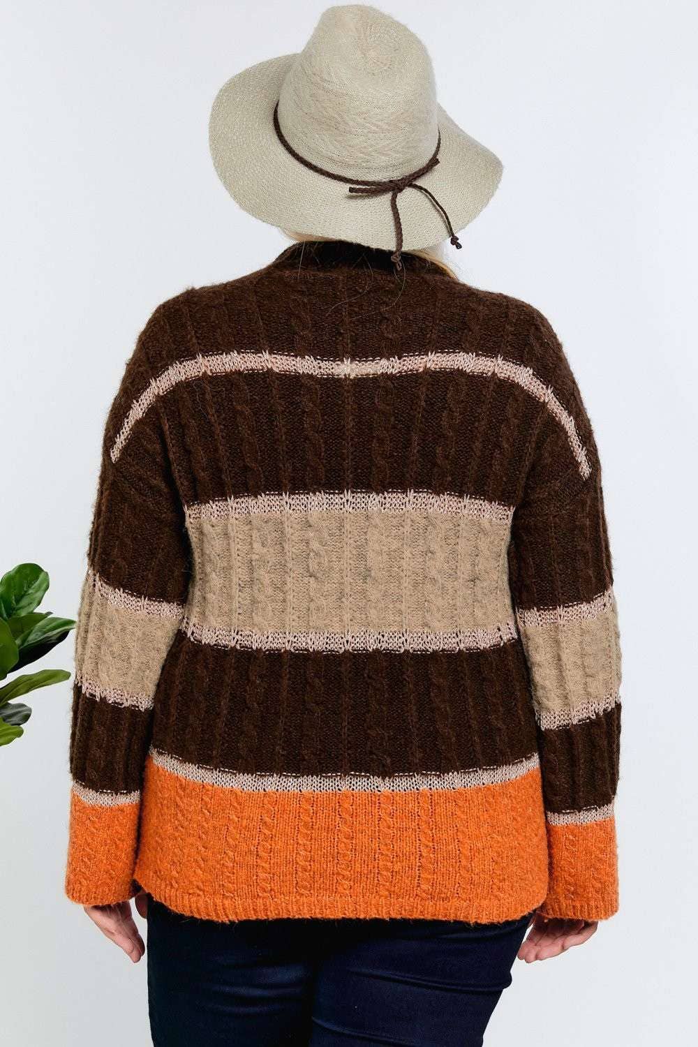 PLUS COLOR BLOCK MOCK NECK LONG SLEEVE SWEATER