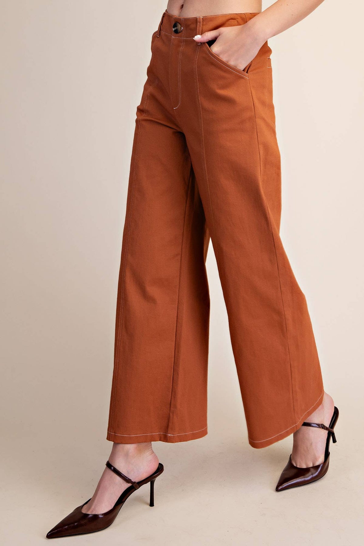 Glam - High Rise Stitch Seamed Stretch Wide Leg Pants