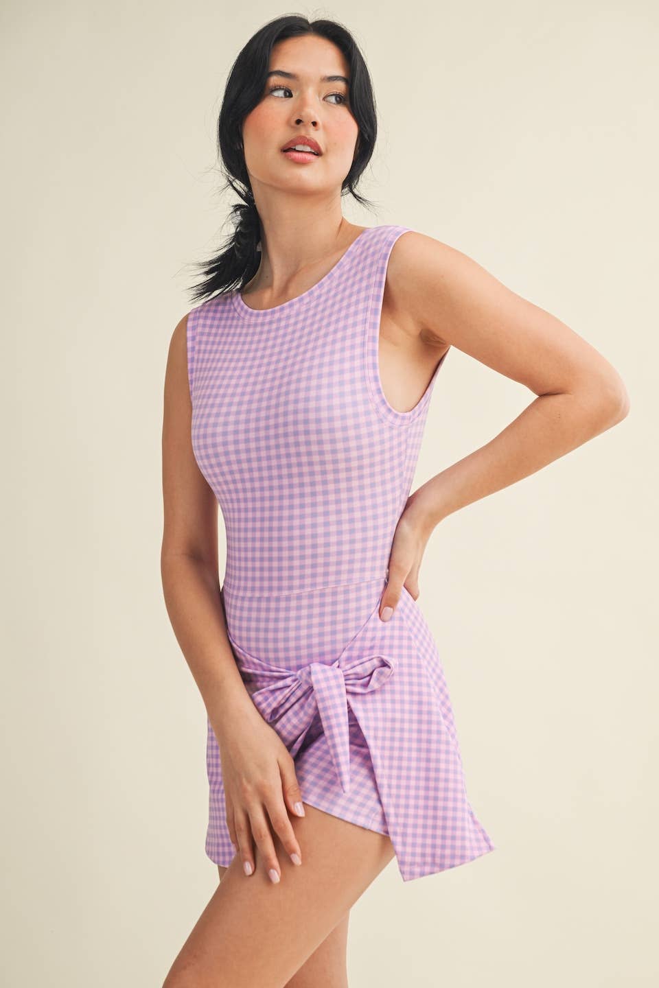 KIMBERLY C - Gingham Print Sleeveless Wrap Tie Front Dress