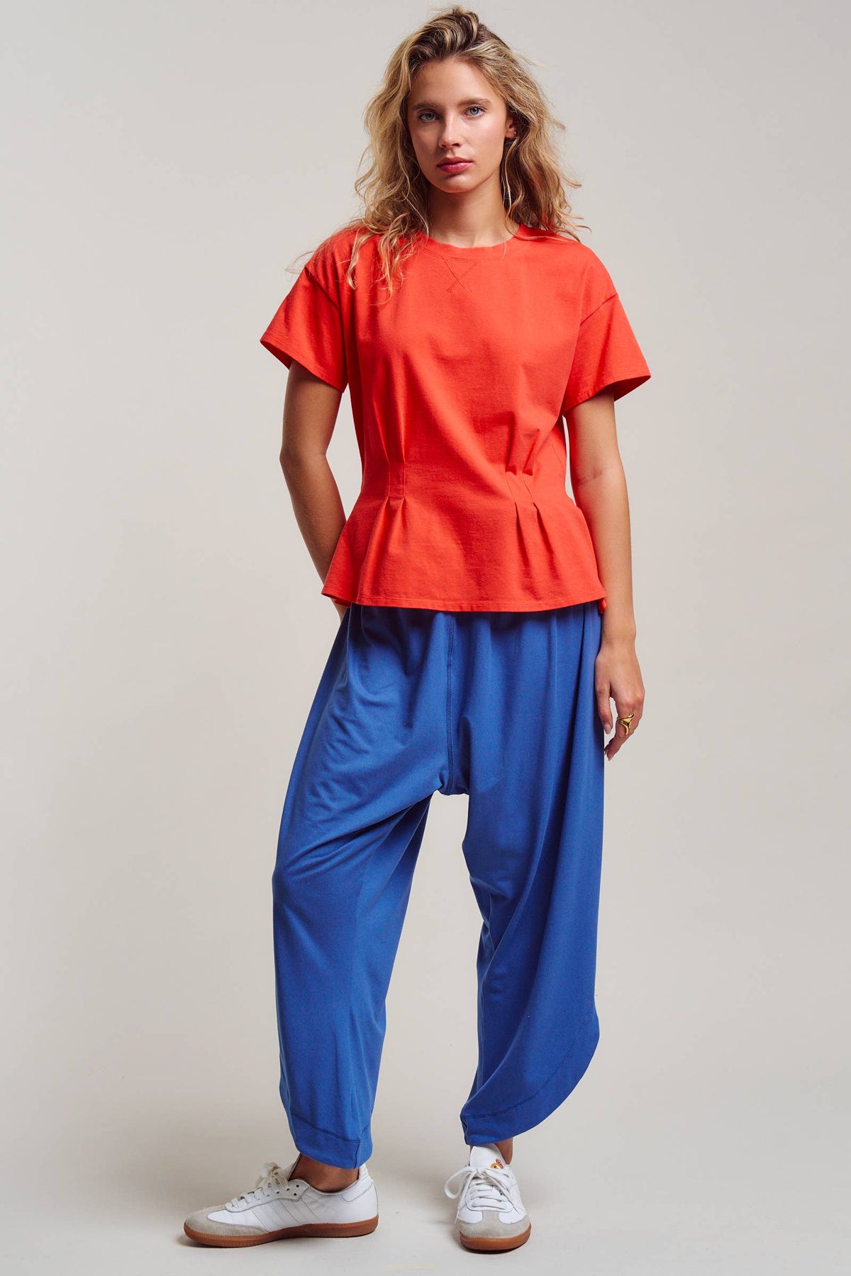 Urban Daizy - Pleated Waist Cotton Spandex Everyday Tee