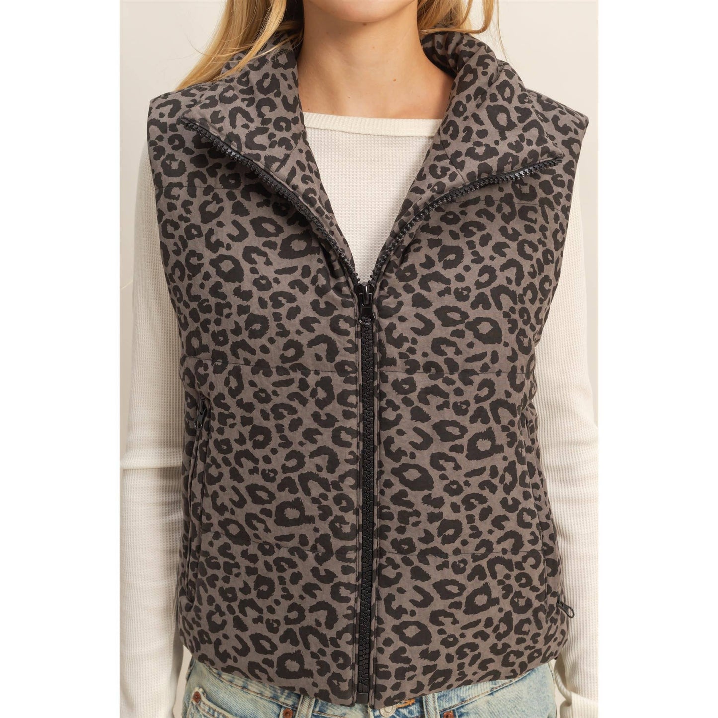 Leopard Print Puffer Vest