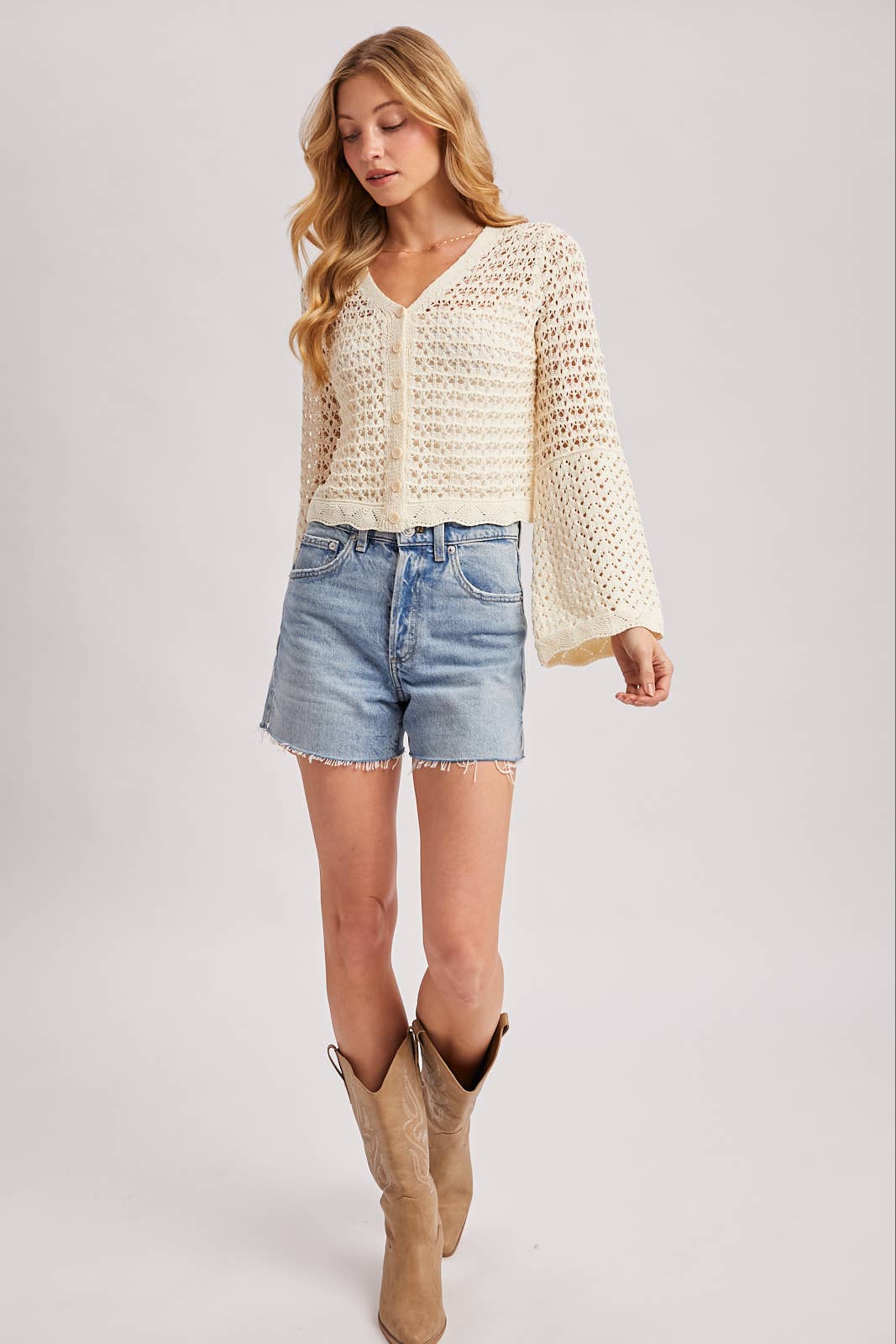 Bluivy - BUTTON DOWN OPEN-KNIT CROCHET CARDIGAN