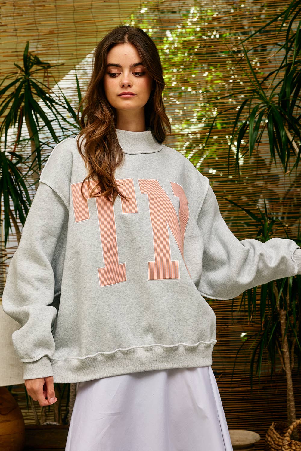BUCKETLIST INC - IT2594E-TN Stripe Embroidered "TN" Mock Neck Sweatshirt