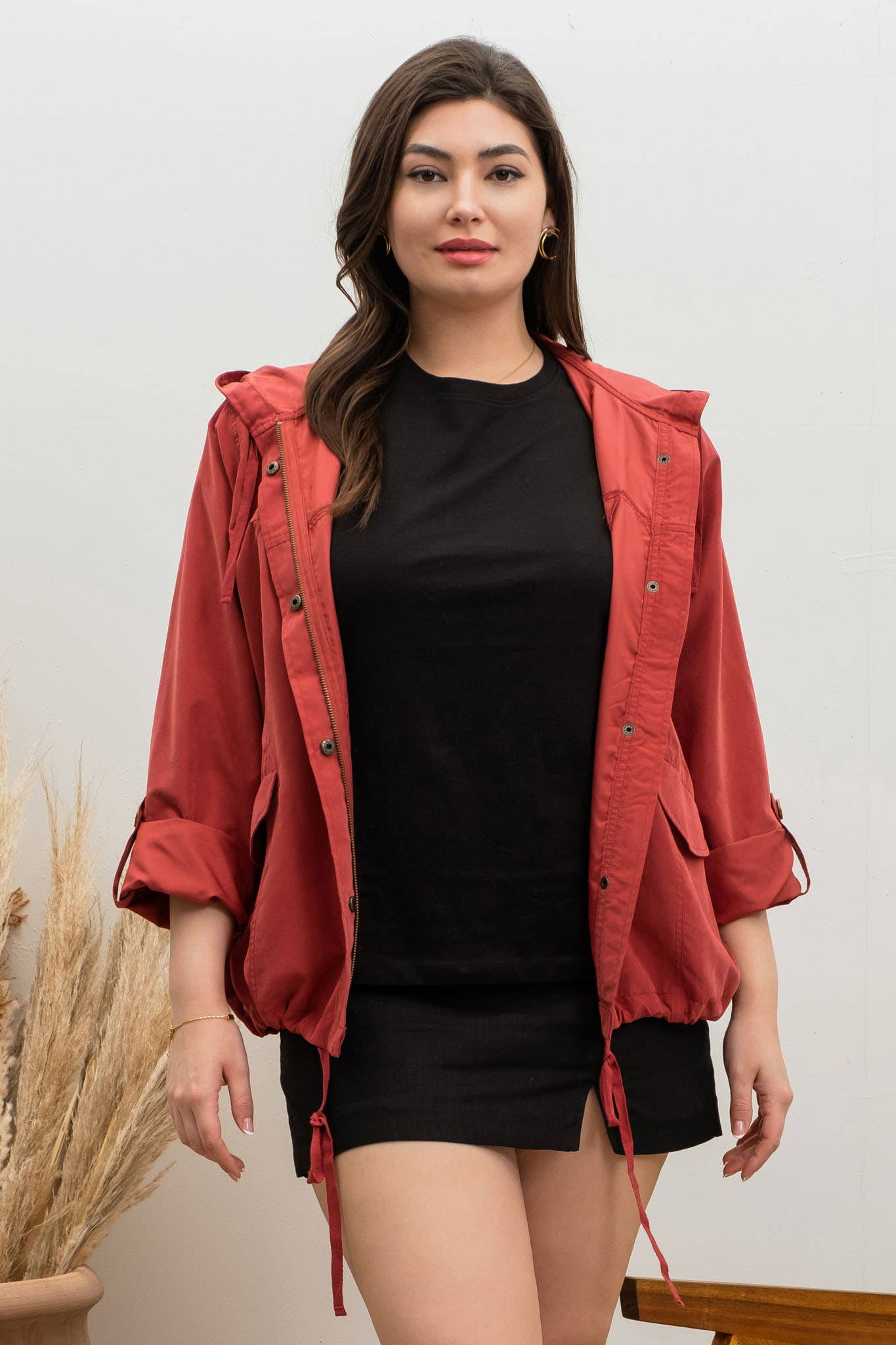 PLUS SNAP BUTTON ZIP UP HOODED JACKET