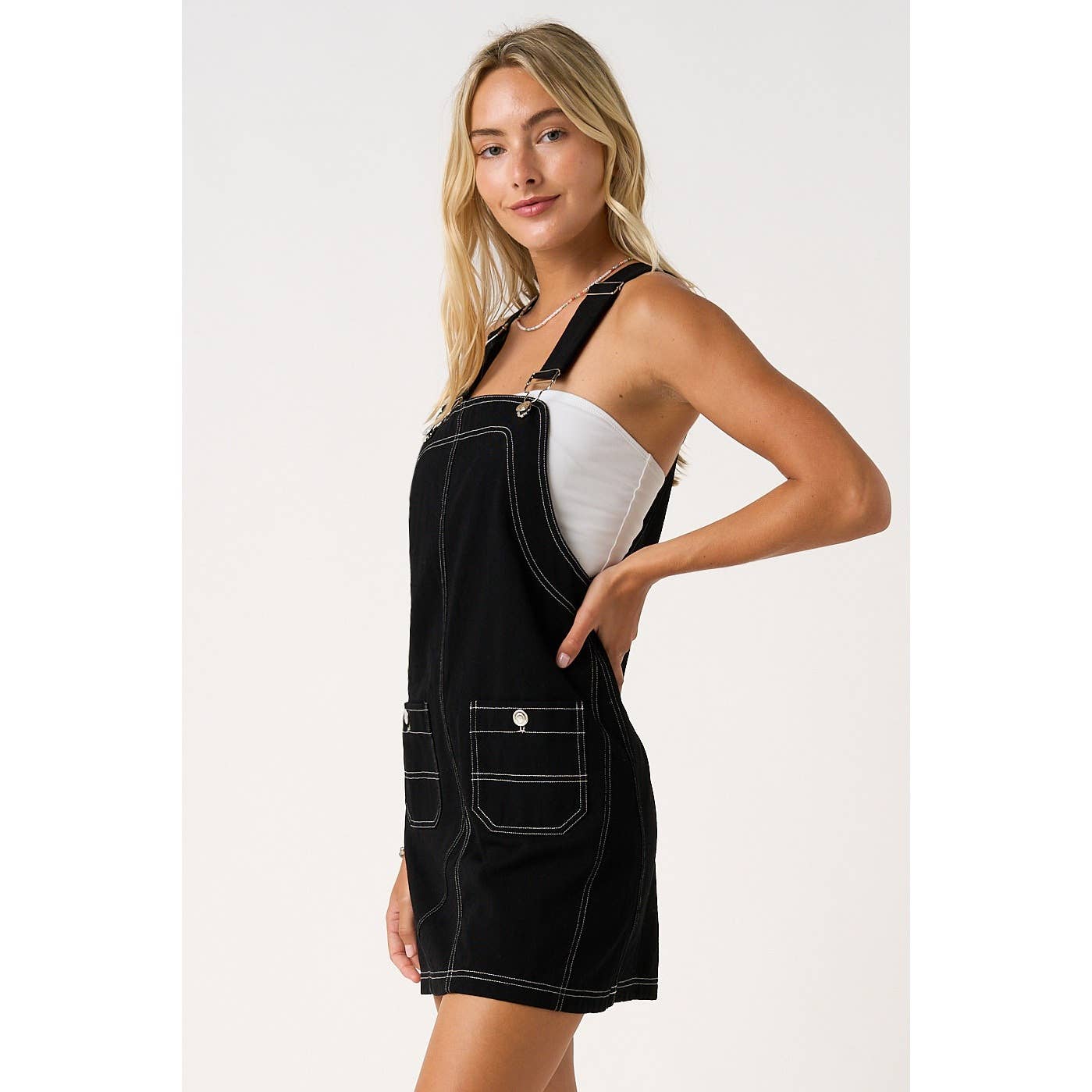 GAME DAY CONTRAST STITCH BIB OVERALL  DRESS