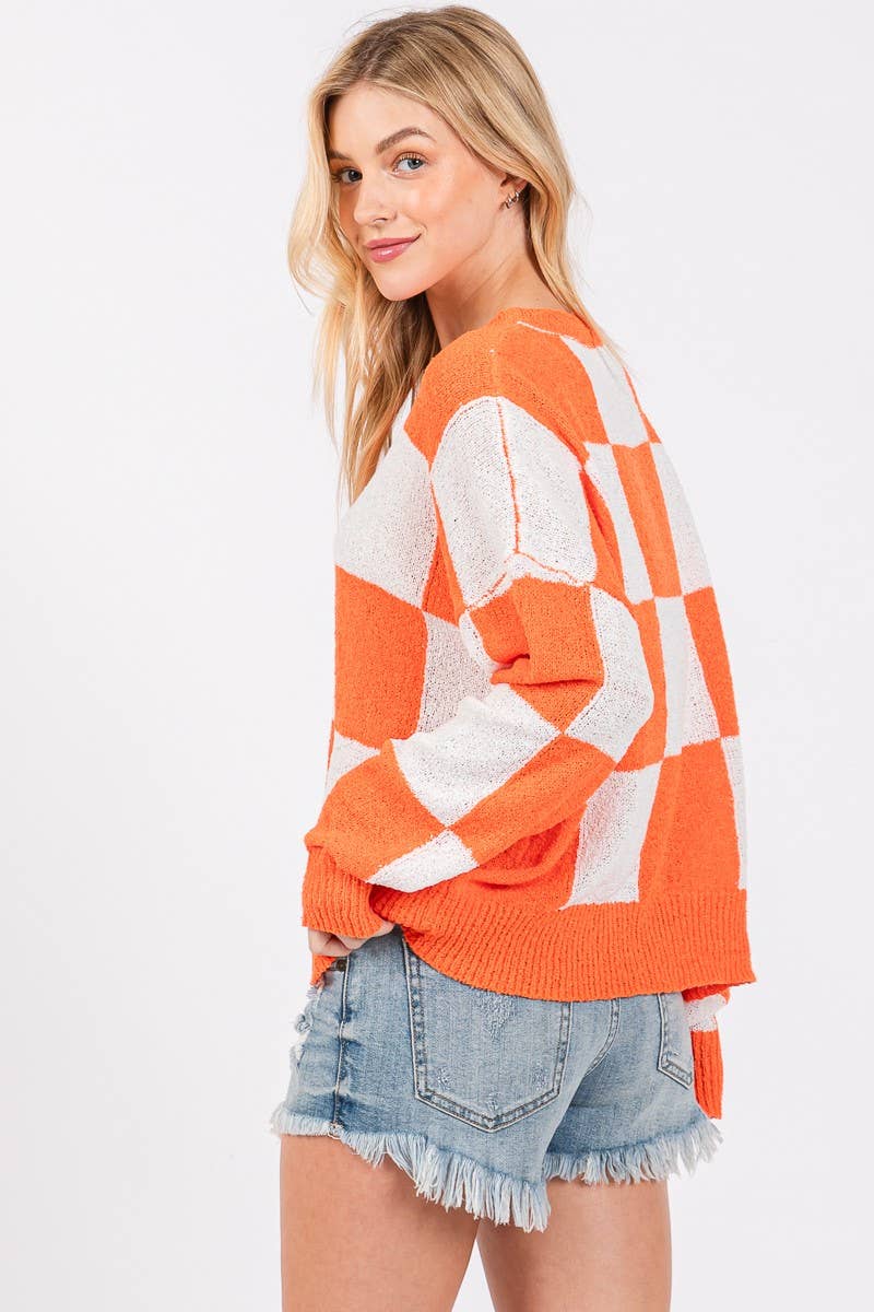 GAME DAY CHECKER SWEATER TOP