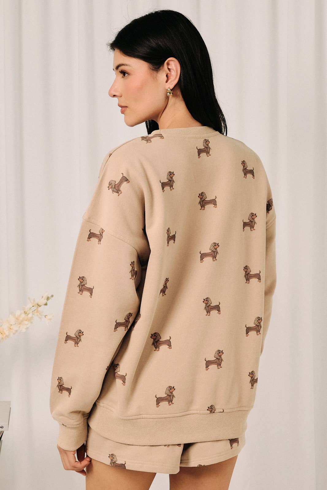 ROUND NECK LONG SLEEVE WEENIE ALL OVER PRINT SWEATSHIRT