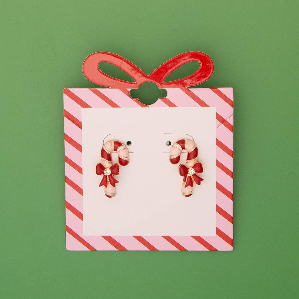 SP Sophia Collection - Christmas Enamel Bowed Candy Cane Post Earrings