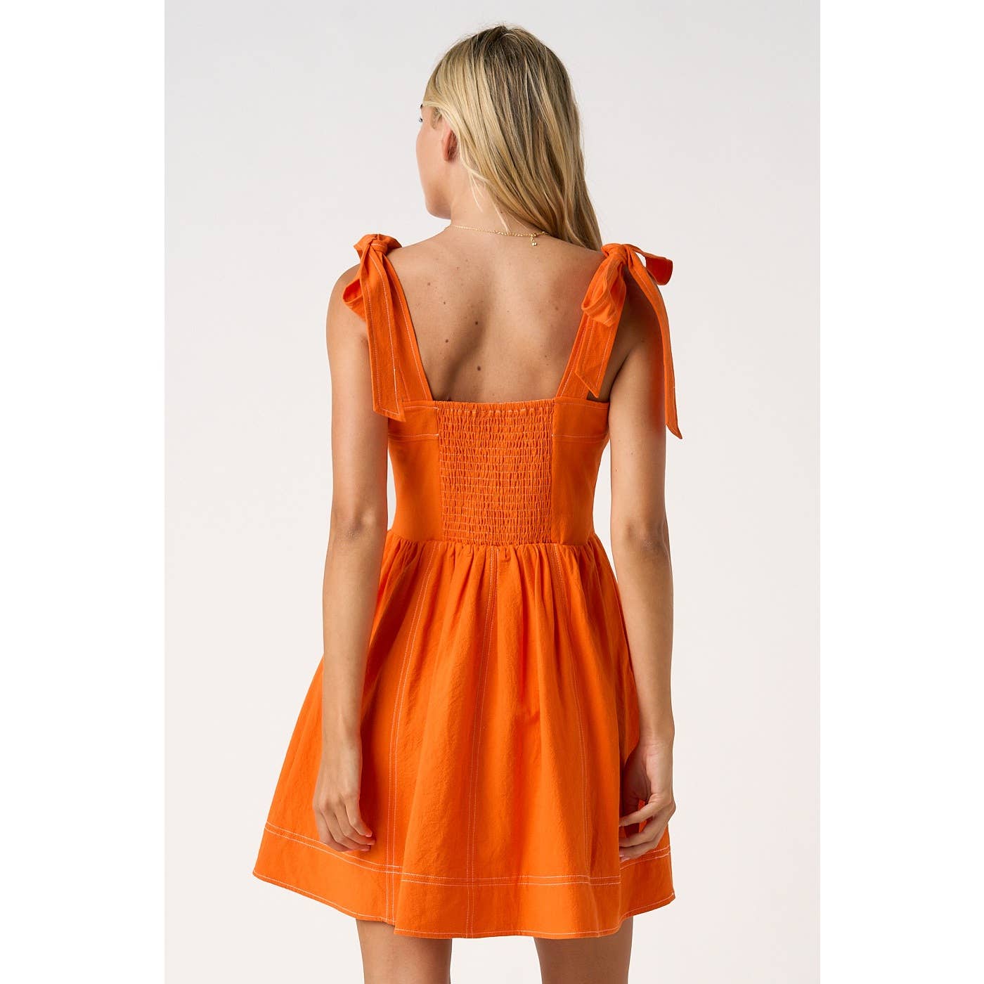 GAME DAY CONTRAST STITCH TIE SHOULDER MINI DRESS