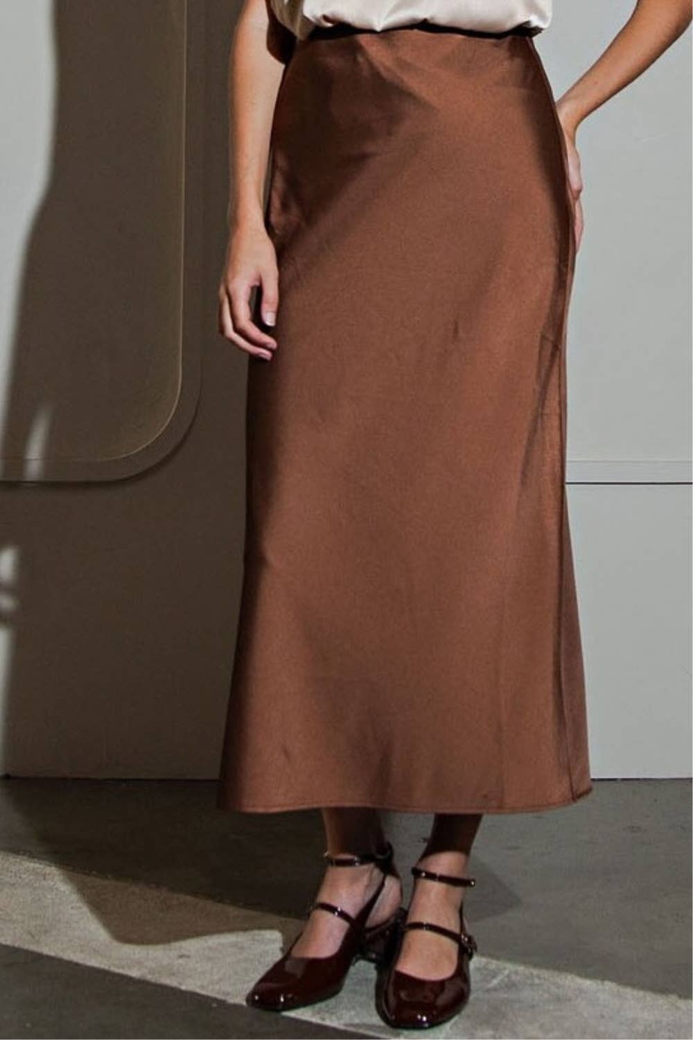 Stretch Satin Midi Skirt