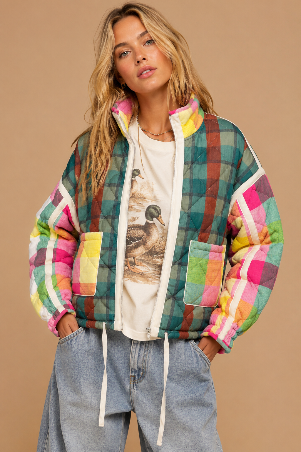 J.NNA - Quilted Patchwork Puffer