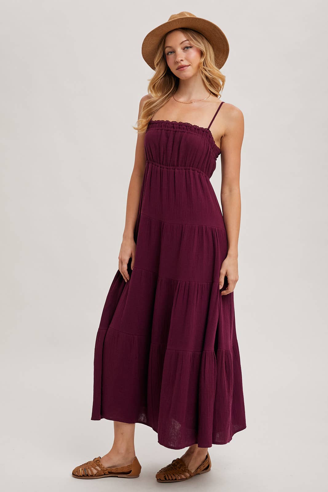 SMOCKED RUFFLE TRIM TIERED MAXI SUNDRES