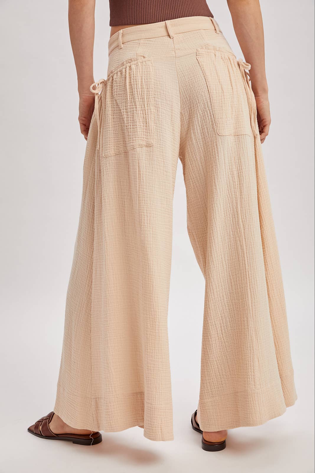 Bluivy - DRAWSTRING PATCH POCKETS WIDE LEG PANTS