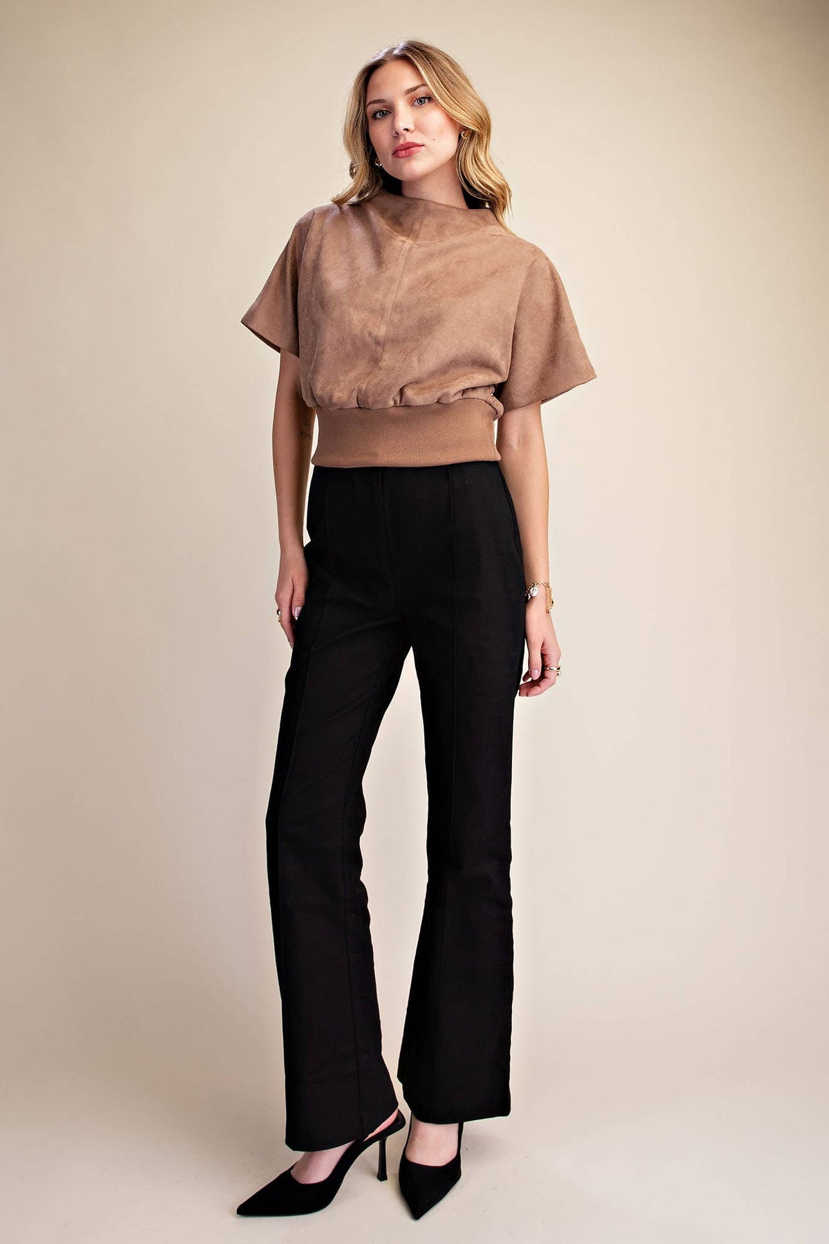 Glam - Mock Neck Suede Look Brush Top
