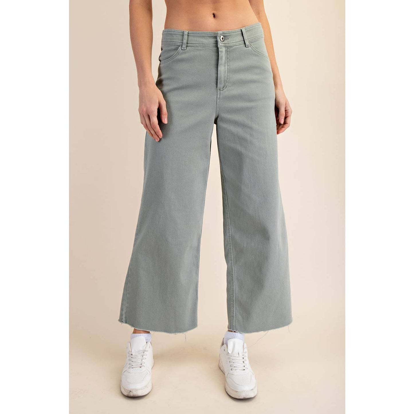 COTTON TWILL WIDE LEG ANKLE PANT