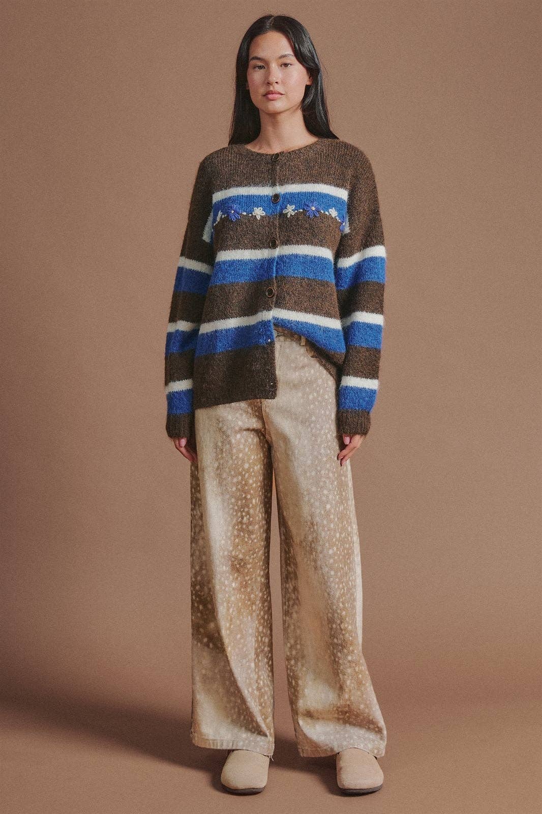 Urban Daizy - Deer Spot Print Wide Leg Cotton Twill Pants