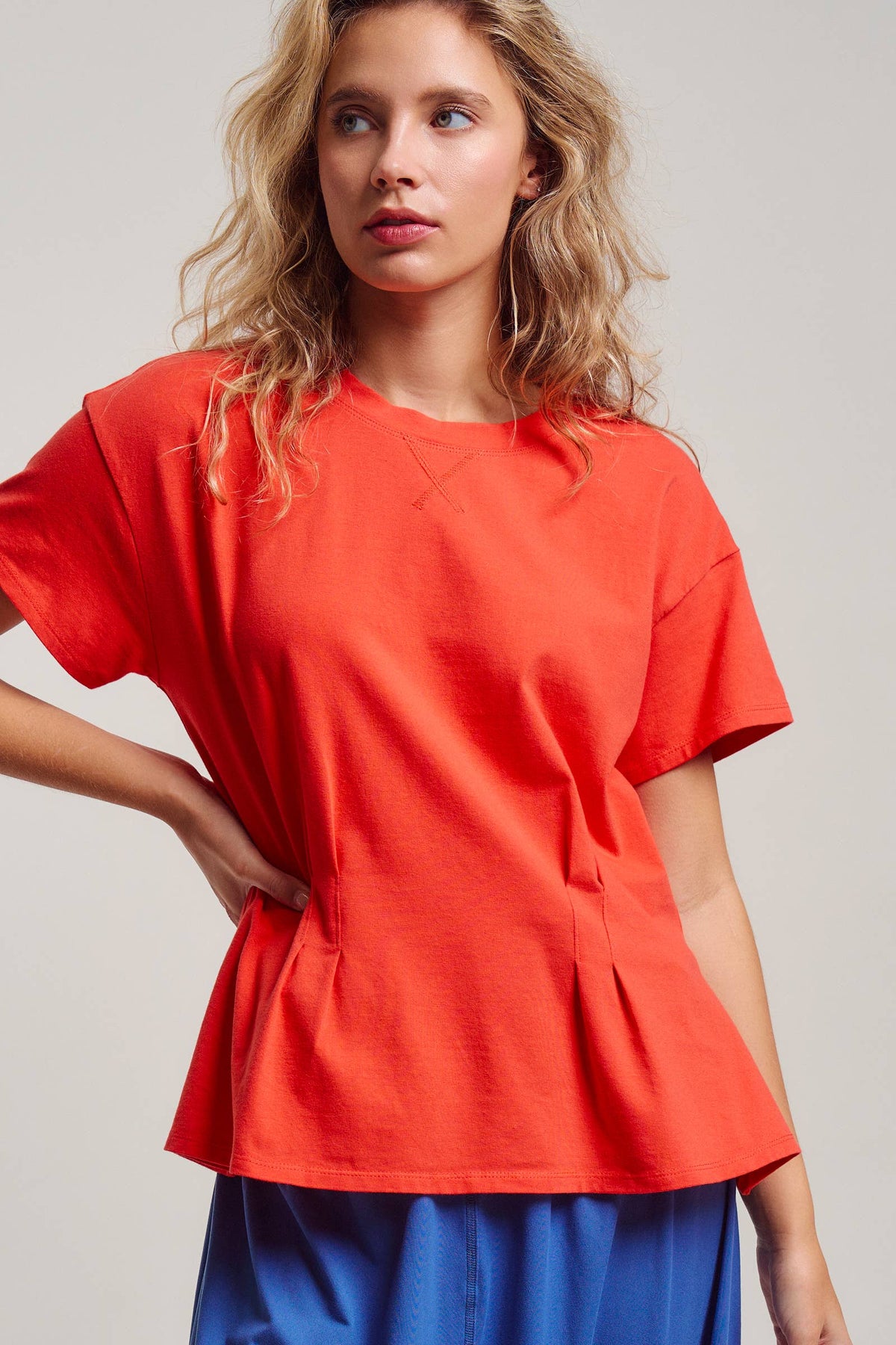 Urban Daizy - Pleated Waist Cotton Spandex Everyday Tee