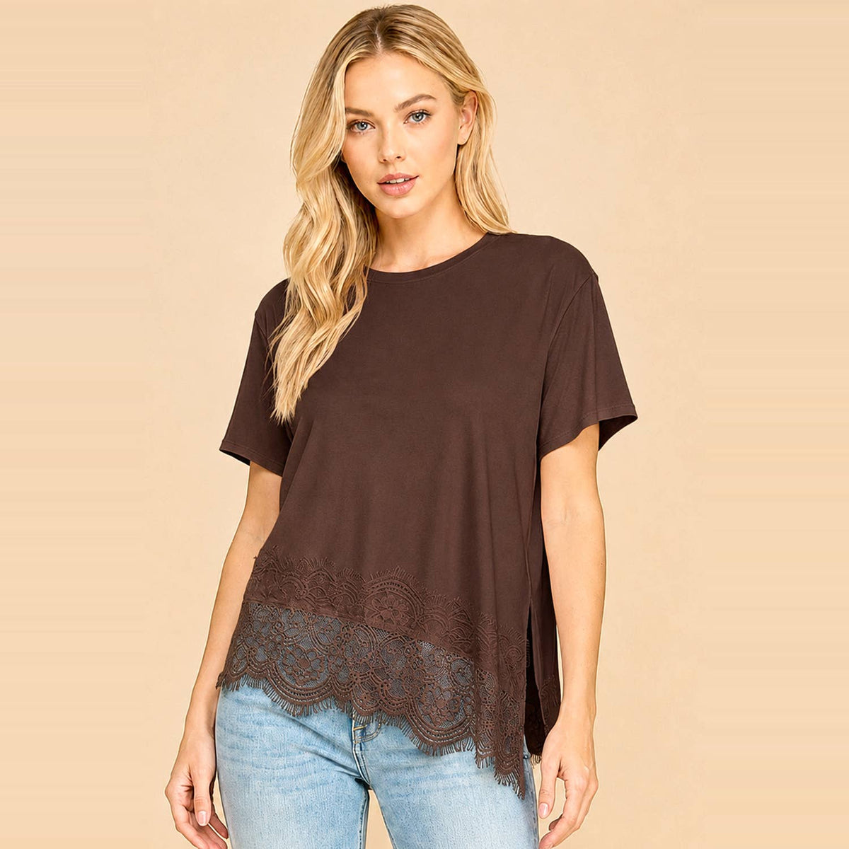 Les Amis - Asymmetrical Lace Trim Top