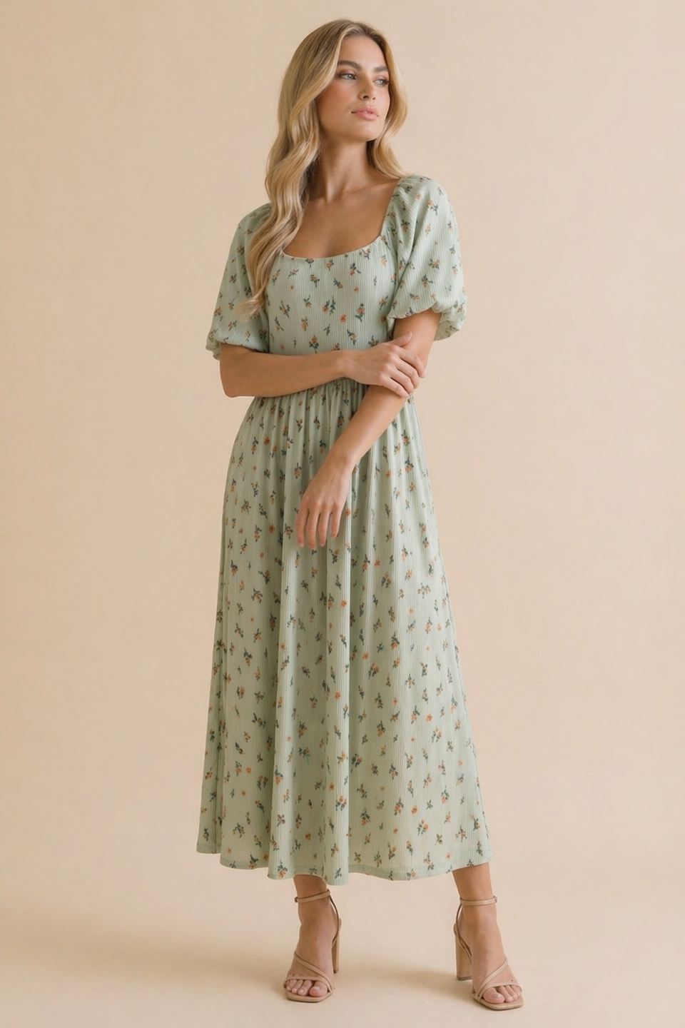 Haptics - Square Neck Floral Babydoll Rib Knit Dress