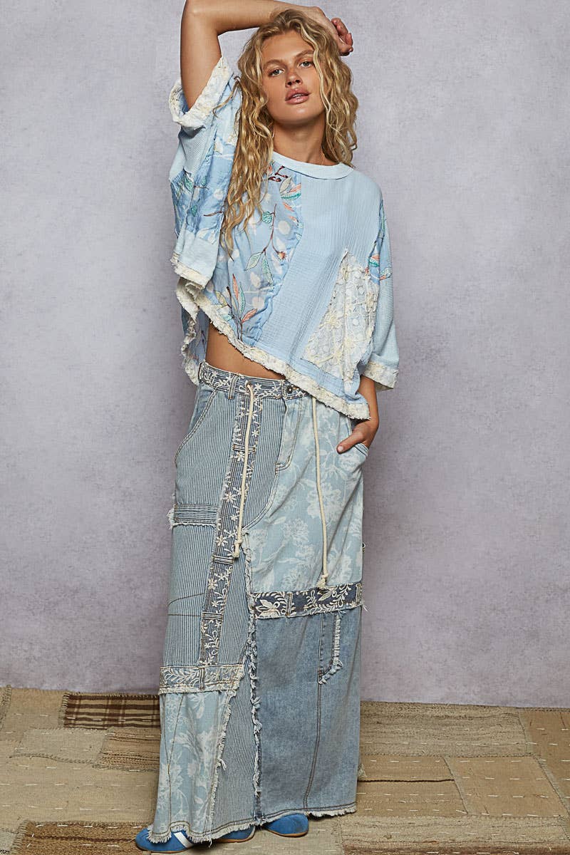 Round Neck Double Gauze Floral Woven Top