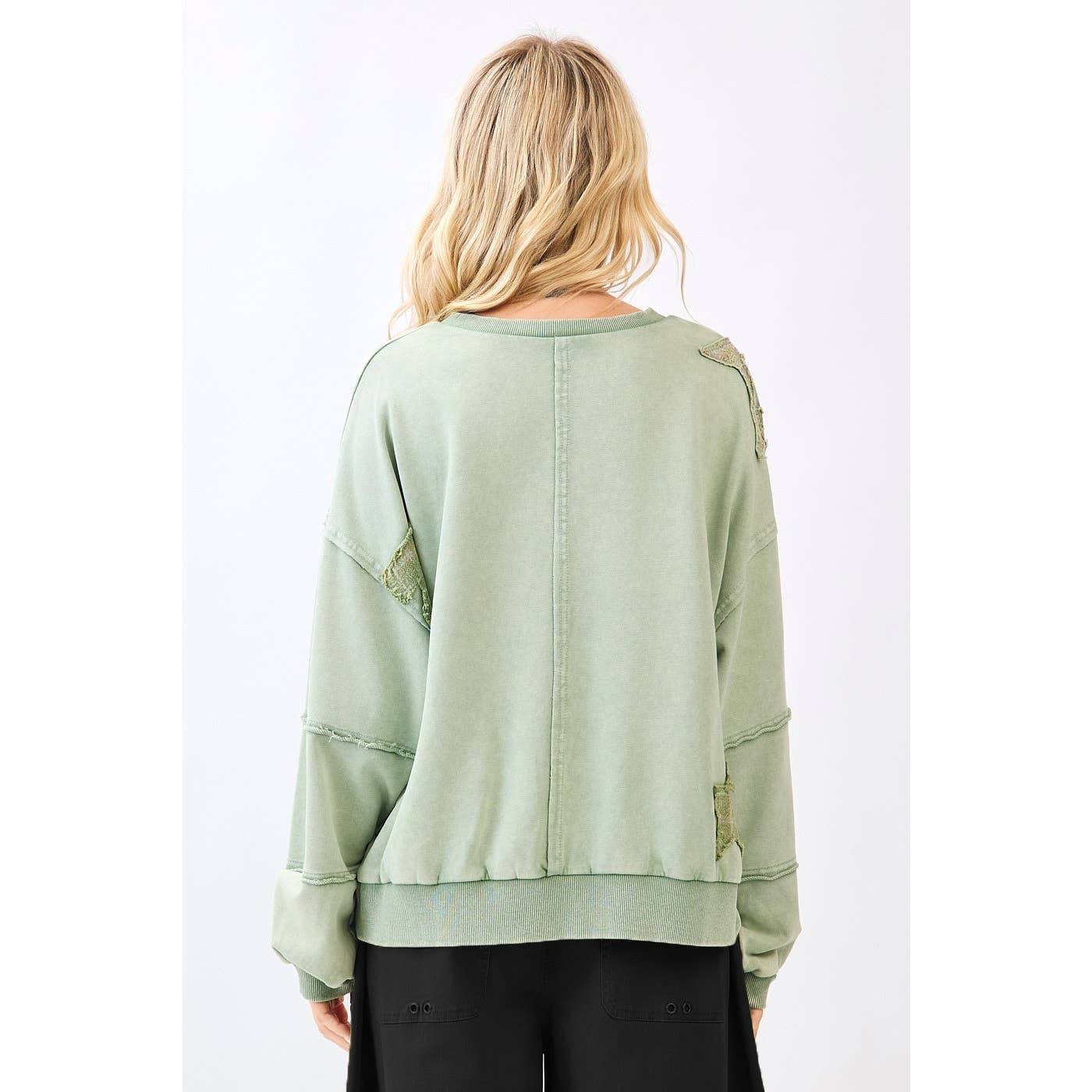 mittoshop - STAR PATCHWORK MINERAL WASH LONG SLEEVE SWEATSHIRT