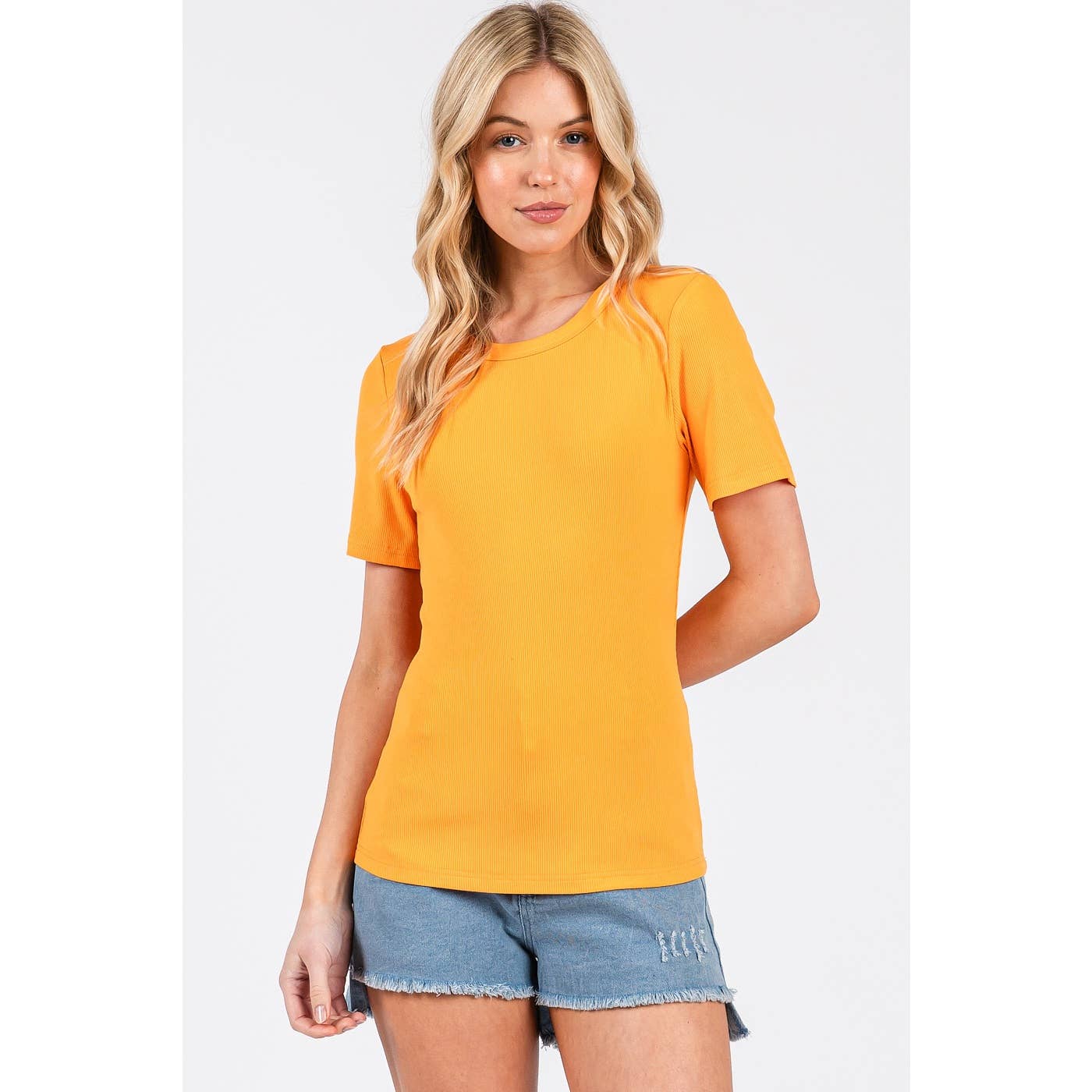 RIBBED ROUND NECK SHORT SLEEVE BASIC CLASSIC TEE