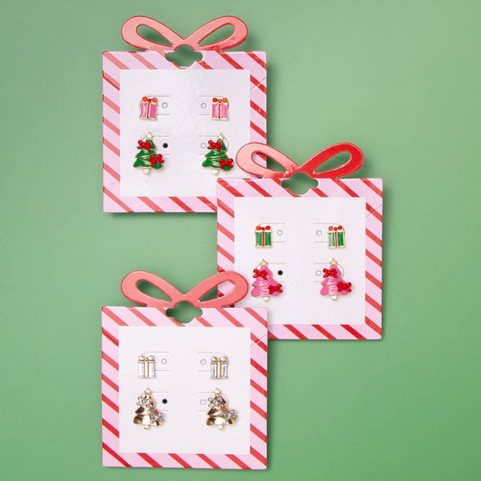 SP Sophia Collection - Christmas Tree and Present Enamel Post Earring Set