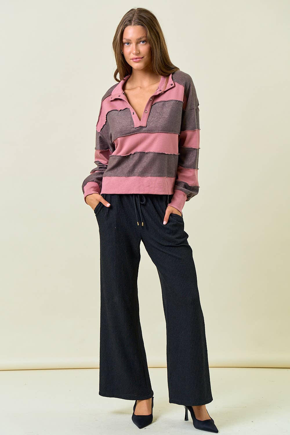 FRENCH TERRY OVER SIZED COLOR BLOCK TOP - 45158T