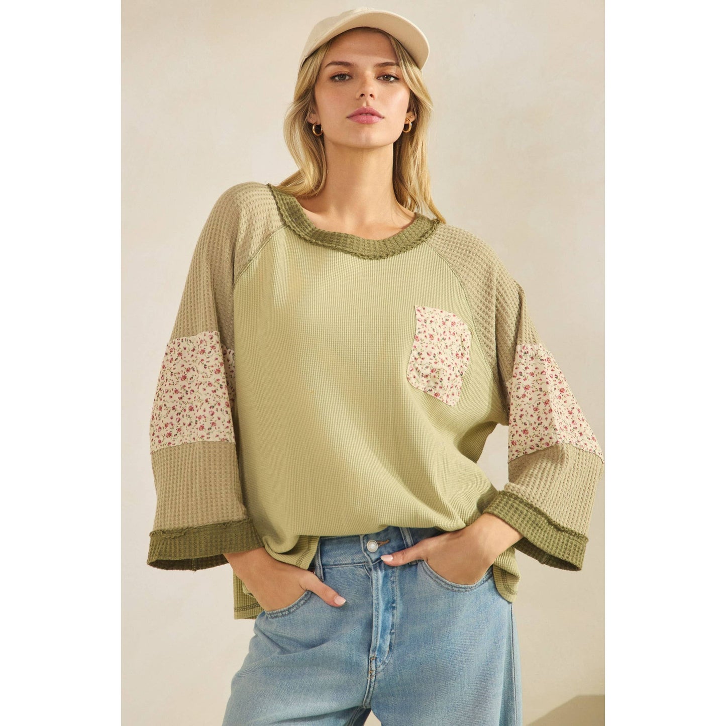 BLOSSOM PATCHWORK WAFFLE TOP (ST7886)