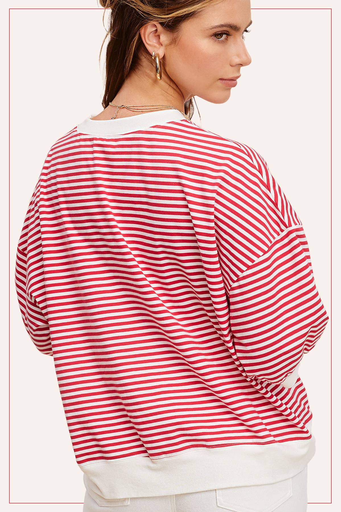 MCT7688-Loose Fit Striped Short Sleeve Crew Neckline Top