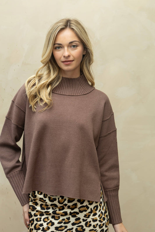 SA00121T - Soft Overlock Mock Neck Sweater