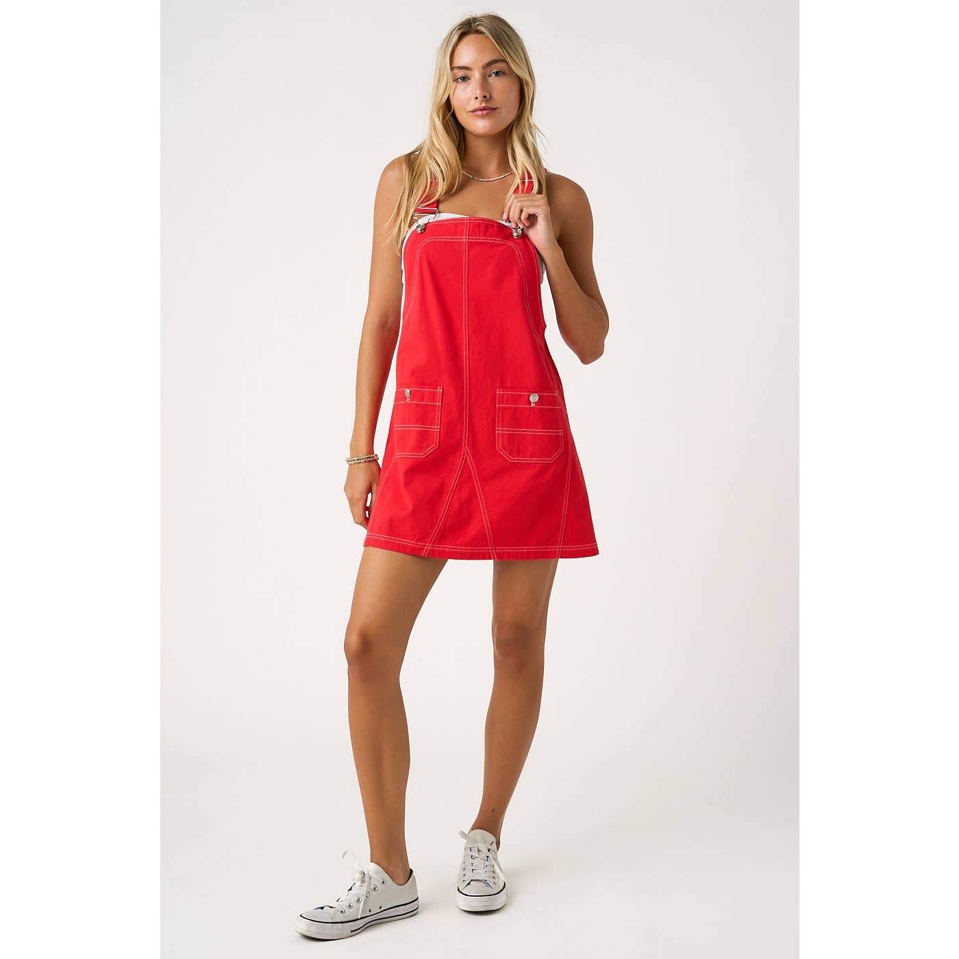 GAME DAY CONTRAST STITCH BIB OVERALL  DRESS