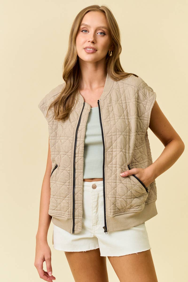 QUILTED JERSEY ZIP UP VEST - 10758J