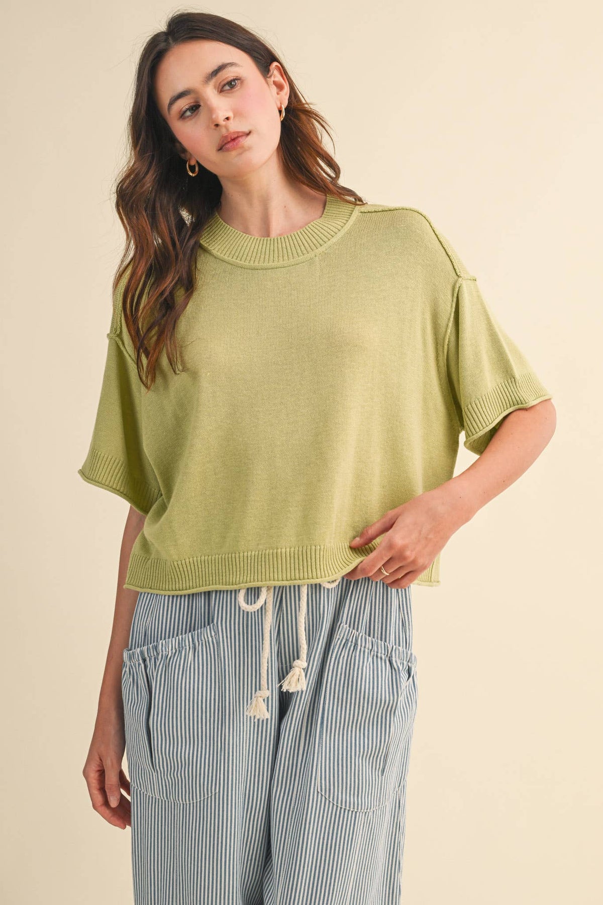 pineapple color short sleeve sweater