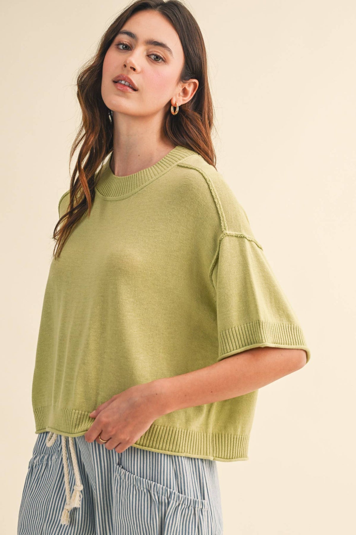 pineapple color short sleeve sweater