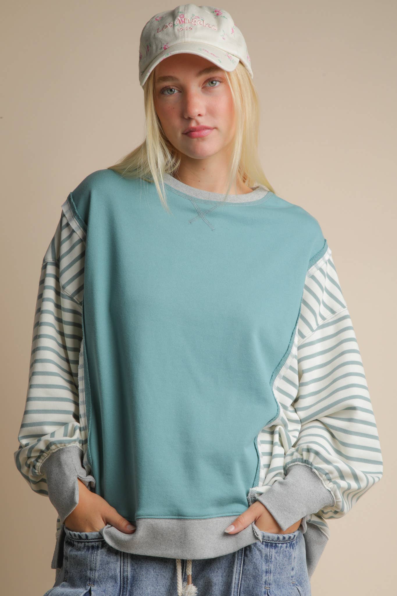 NT12221-Oversized Striped Casual Knit Top