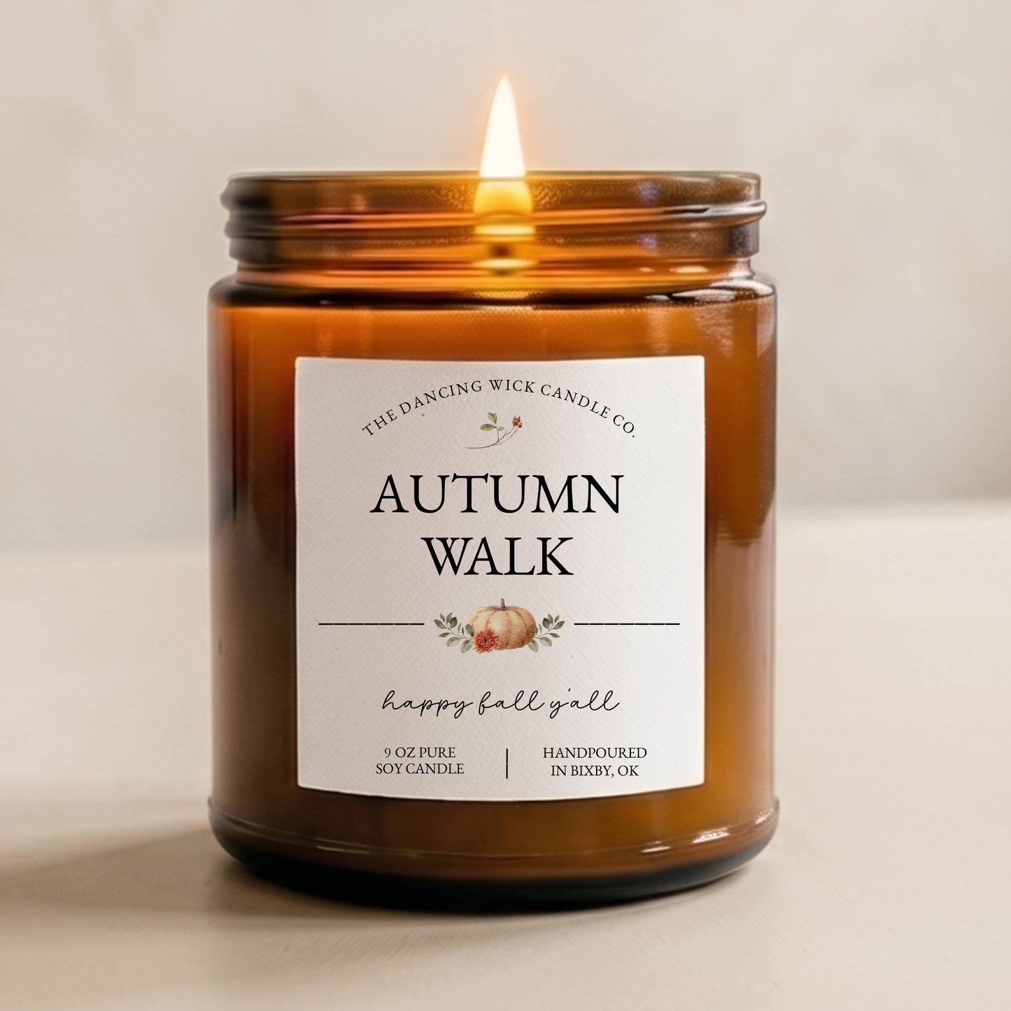 THE DANCING WICK CANDLES - Autumn Walk Fall Soy Candle in Amber Glass Jar