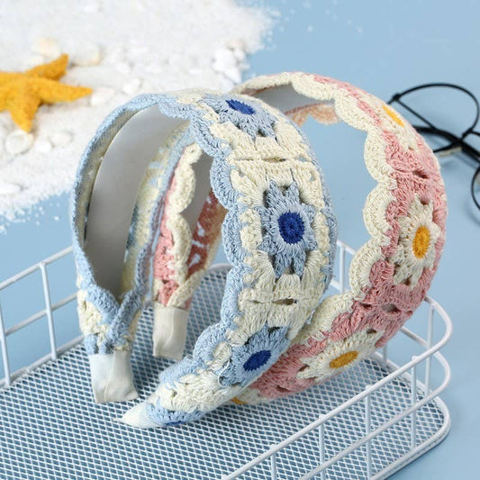 JOSSLYN by wall to wall - FLORAL CROCHET SOFT WOVEN KNIT HEADBAND HAIR BAND | 40HB181