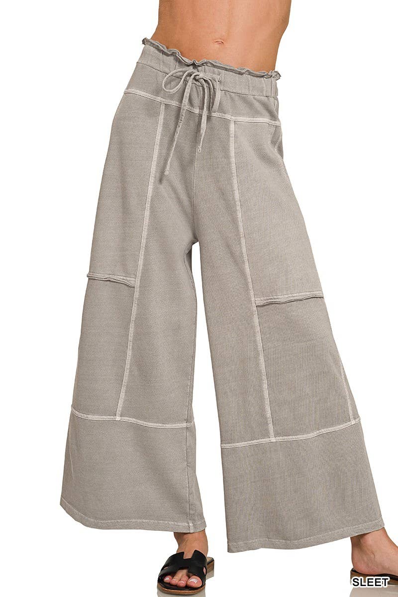 Vanilla Monkey - French Terry Washed Exposed-seam Wide Leg Pants