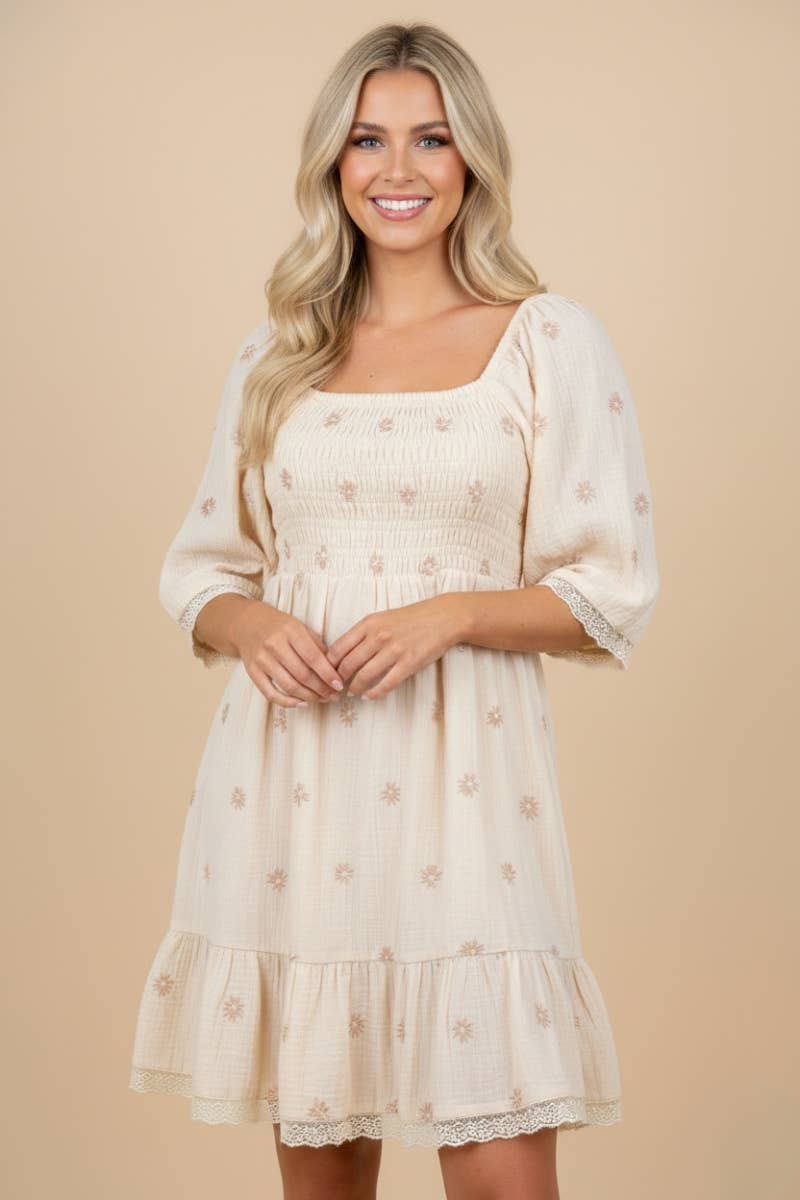 Gauze  Embroidered Dress