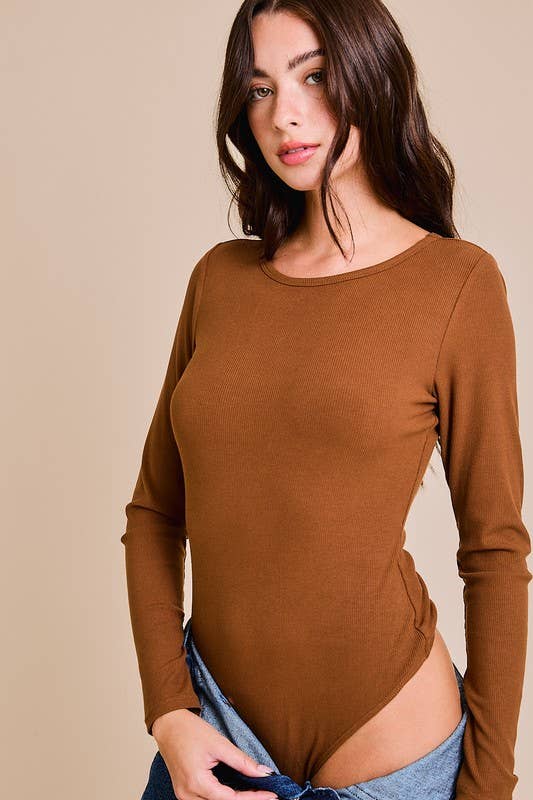 LONG SLEEVE ROUND NECK RIBBED BODYSUIT